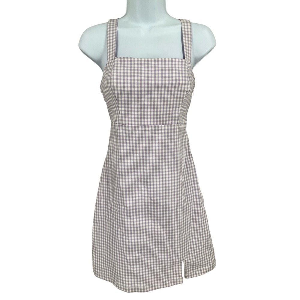 Hollister Gingham Mini Dress Womens XS Purple Stretch Preppy Soft Girl Coquette